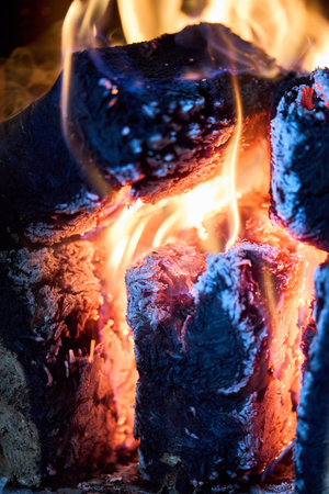Type fuel briquettes made of birch and oak alternative environmentally friendly fuels burn fire in home oven. Fuel briquettes for the fireplace burning in steel furnaceの写真素材