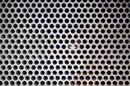Detail of industrial clean heat exchanger, a shell and tube condenser, made from stainless steel.の写真素材