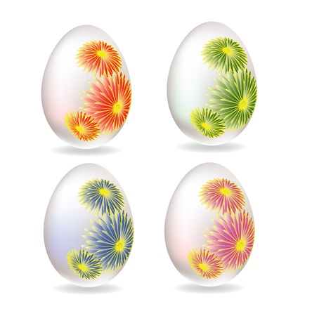 White eggs with different floretsのイラスト素材