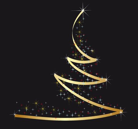 Golden Christmas fur-treeのイラスト素材