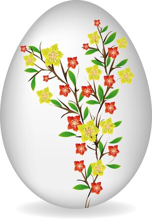 painted egg with an Oriental cherry branchのイラスト素材