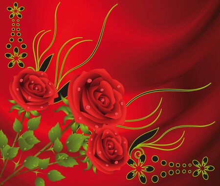 abstract red background with rosesのイラスト素材