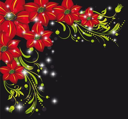 black background with flowers  summerのイラスト素材