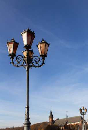 Lantern close-up against the blue sky autumnの写真素材