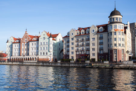 Kaliningrad, Russia: 11162020 - Buildings in a fish village near the river on a sunny autumn day