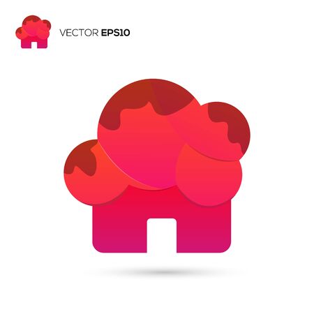 illustration vector graphics of ice cream house logo with a combination of ice cream and house, with pink color gradation.perfect for ice cream logo templates, ice cream business etc.のイラスト素材