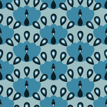 Seamless vector pattern with simplified blue peacocks. Surface print design.のイラスト素材