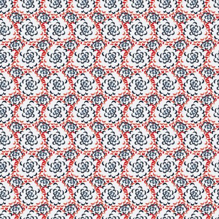 A seamless vector pattern with chrysanthemum shapes in blue an red on light background. Surface print design.のイラスト素材