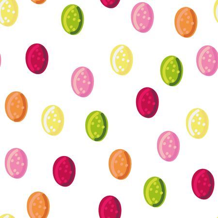 A seamless vector polka dots pattern with colorful hard candies on a white background. Surface print design.のイラスト素材