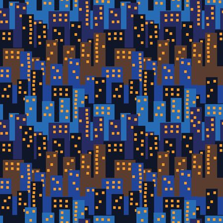 A seamless vector urban pattern with skyscrapers in the evening. Surfface print design.のイラスト素材