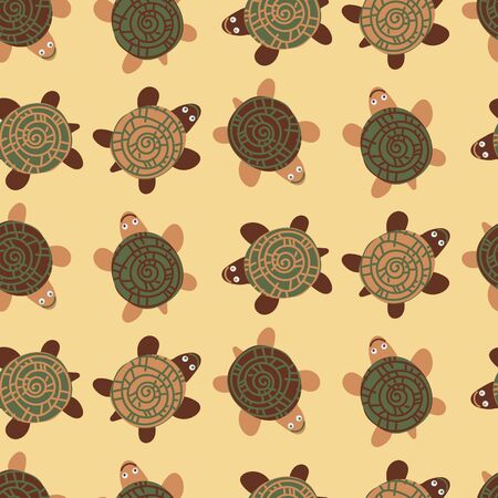 A seamless vector pattern with tortoises in neutral greens browns and beige. Surface print design.のイラスト素材