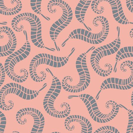 A seamless vector pattern with grey leaveson a powder pink background. Surface print design.のイラスト素材