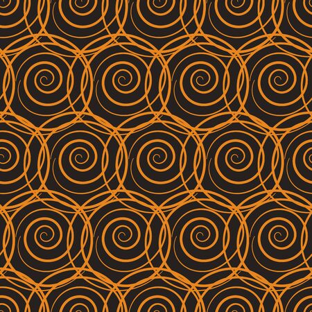 A seamless vector abstract netting pattern with bright orange circles on a dark background. Unisex surface print design. Great for wrapping paper, fabrics and packaging.のイラスト素材