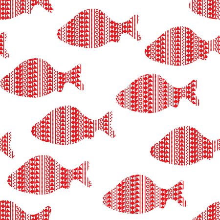 A seamless vector pattern with fish silhouettes in ugly christmas sweaters. Decorative surface print design. Great for holiday fabrics, gift wrap and packaging.のイラスト素材