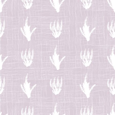 White lavender flower silhouettes seamless vector pattern on a pastel violet background. Surface print design.のイラスト素材