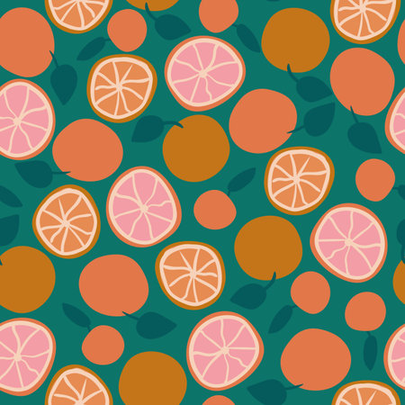 Orange and grapefruit citrus fruit seamless vector pattern in bright colors. Vibrant summertime...