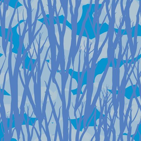 Abstract blue seamless vector pattern with branches and clouds. Unisex surface print design. For fabrics, stationery and packaging.のイラスト素材