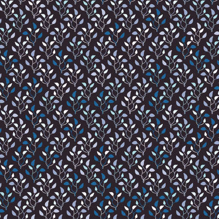 Branches with leaves seamless vector pattern. Dark unisex botanical surface print design for fabrics, stationery, textiles, wrapping paper, scrapbooking, and packaging.のイラスト素材