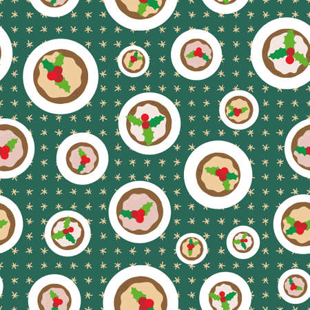 Plates of christmas pudding seamless vector pattern. Seasonal surface print design for fabrics, textiles, wrapping paper, home decor, cards, stationery, and packaging.のイラスト素材