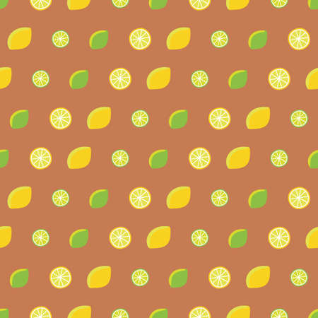 Whole and sliced lemons and limes seamless vector pattern. Summer fruit surface print design for fabrics, textiles, stationery, scrapbook paper, packaging, and gift wrap.のイラスト素材