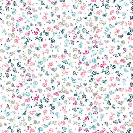 Doodle roses and hearts seamless vector pattern. Love themed surface print design for fabrics, textiles, girly stationery, wedding invitations, mothers day cards, valentines gift wrap, and packaging.のイラスト素材