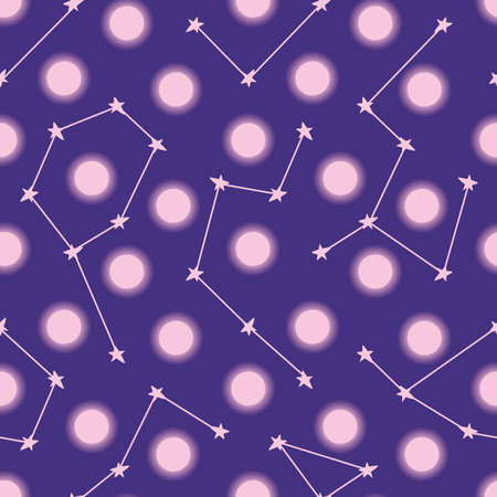 Moons, ans stars constellations seamless vector pattern. Cosmic surface print design for fabrics, stationery. wrapping paper, scrapbook, and packaging.のイラスト素材