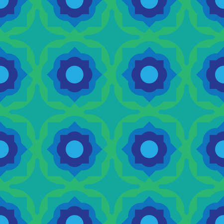 Abstract geometric seamless vector pattern in blue and green. Surface print design for fabrics, stationery, scrapbook paper, gift wrap, and packaging.のイラスト素材