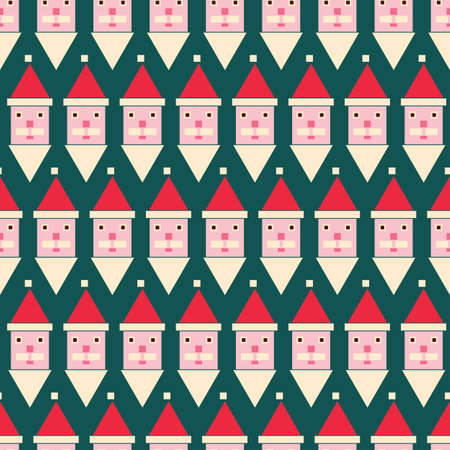 Santa heads made with geometric building blocks seamless vector pattern. Christmas surface print design for fabrics, stationery, textiles, scrapbook paper, gift wrap, and packaging.のイラスト素材