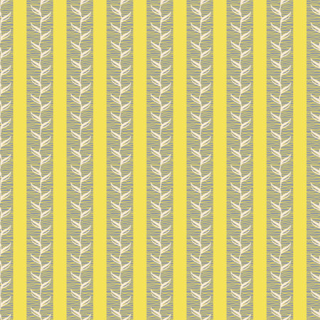 Striped botanical seamless vector pattern in ultimate gray and illuminating yellow. Surface print design for backgrounds, stationery, scrapbook paper, gift wrap, home decor, textiles, and packaging.のイラスト素材