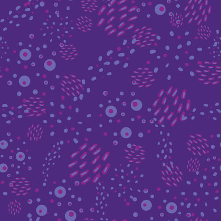 Purple spots seamless vector abstract pattern. Surface print design for fabrics, stationery, scrapbook paper, gift wrap, home decor, wallpaper, textiles, and packaging.のイラスト素材