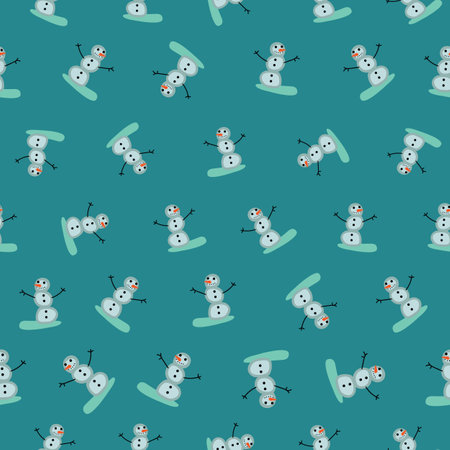 Snowman characters seamless vector pattern. Wintertime surface print design for fabrics, stationery, scrapbook paper, textiles, gift wrap, and packaging.のイラスト素材