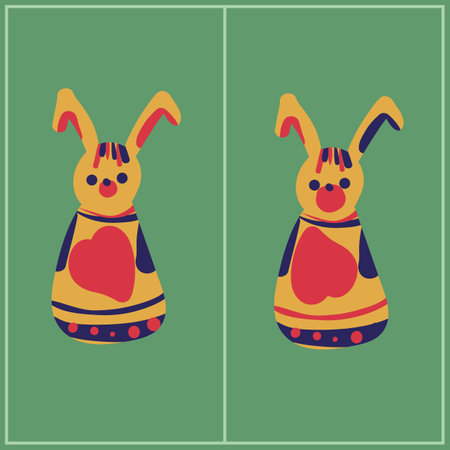Spot the difference easter bunnies simple preschool puzzle. For home schooling and teachers. Colorful springtime illustartion.のイラスト素材