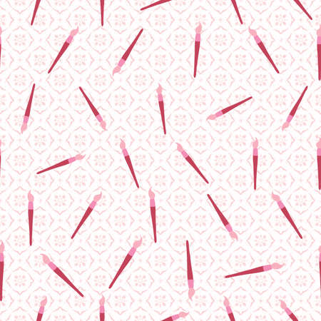 Scattered pink paintbrushes seamless vector pattern. Surface print design for fabrics, stationery, scrapbook paper, gift wrap, textiles, backgrounds, and packaging.の写真素材