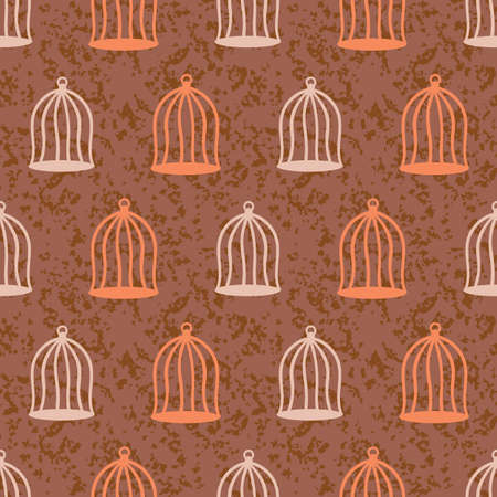 Simple wired birdcages seamless vector pattern. Surface print design for fabrics, stationery, scrapbook paper, gift wrap, textiles, backgrounds, and packaging.のイラスト素材