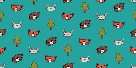 Woodland animals seamless vector pattern.のイラスト素材