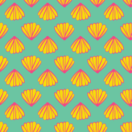 A yellow seashells vector pattern on turquoise