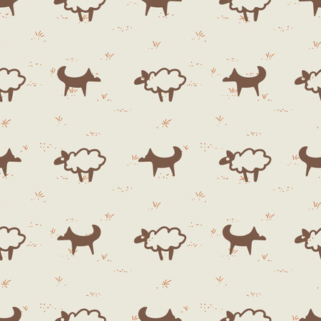 simple sheep and shepherd dogs seamless patternのイラスト素材
