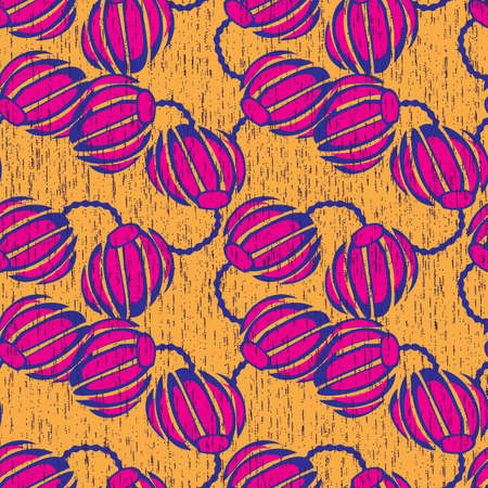 vivid pink round flowers vector pattern on yellowのイラスト素材