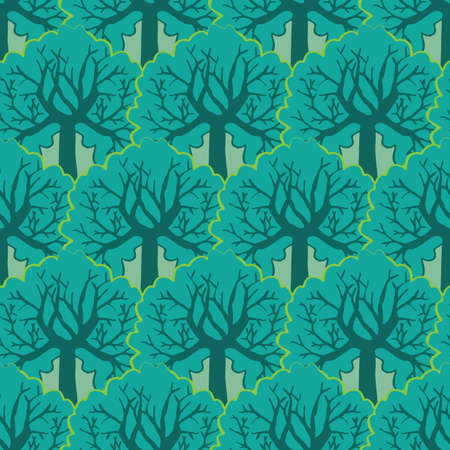 A green trees landscape seamless vector patternのイラスト素材