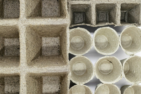 Mix of different type recycled paper cups for planting view from above