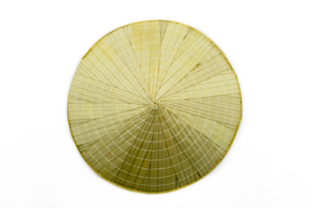 View from top of traditional vietnamese bamboo hat isolated on white backgroundの写真素材