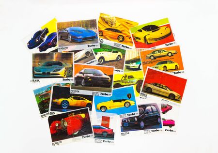 Vilnius, Lithuania - 30 September 2018. Background surface of chewing gum Turbo cards from 90sのeditorial素材