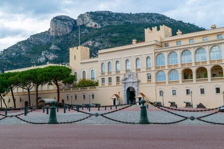 Monaco 5 DEC 2019 Monaco prince palace in front of the mountains background during cloudy dayのeditorial素材