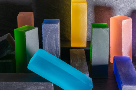 Abstract  composition of rough and faceting luxurious stone raw materials rectangles