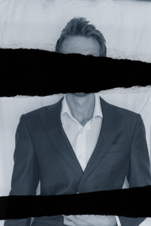 Vintage and abstract man with suit portrait in torn page effect style with copy space illustration....