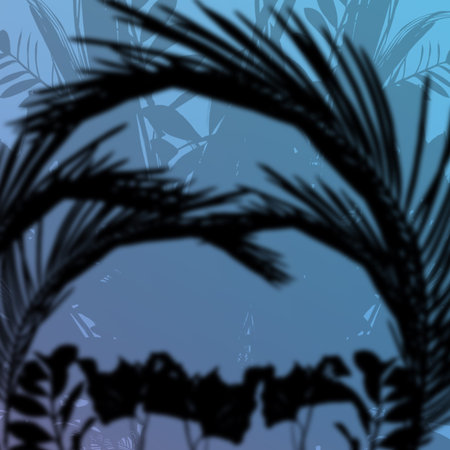 Abstract illustration of dense jungles blurred black shadows silhouettes with copy space. Foreground...