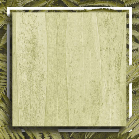 Abstract  illustration of matte green ferns with dry reed leaves square copy space in the centerの写真素材