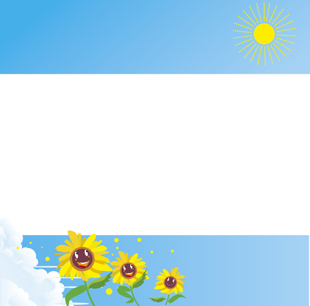 Sunflower and summer clouds and shining sunのイラスト素材