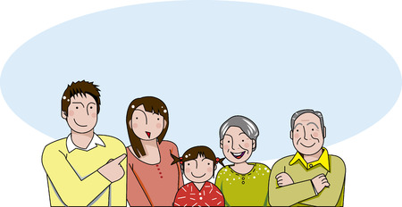 Grandfather, grandmother and young couple and grandchildのイラスト素材