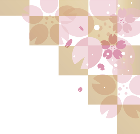 New Year's cards with cherry blossoms and grid patternのイラスト素材